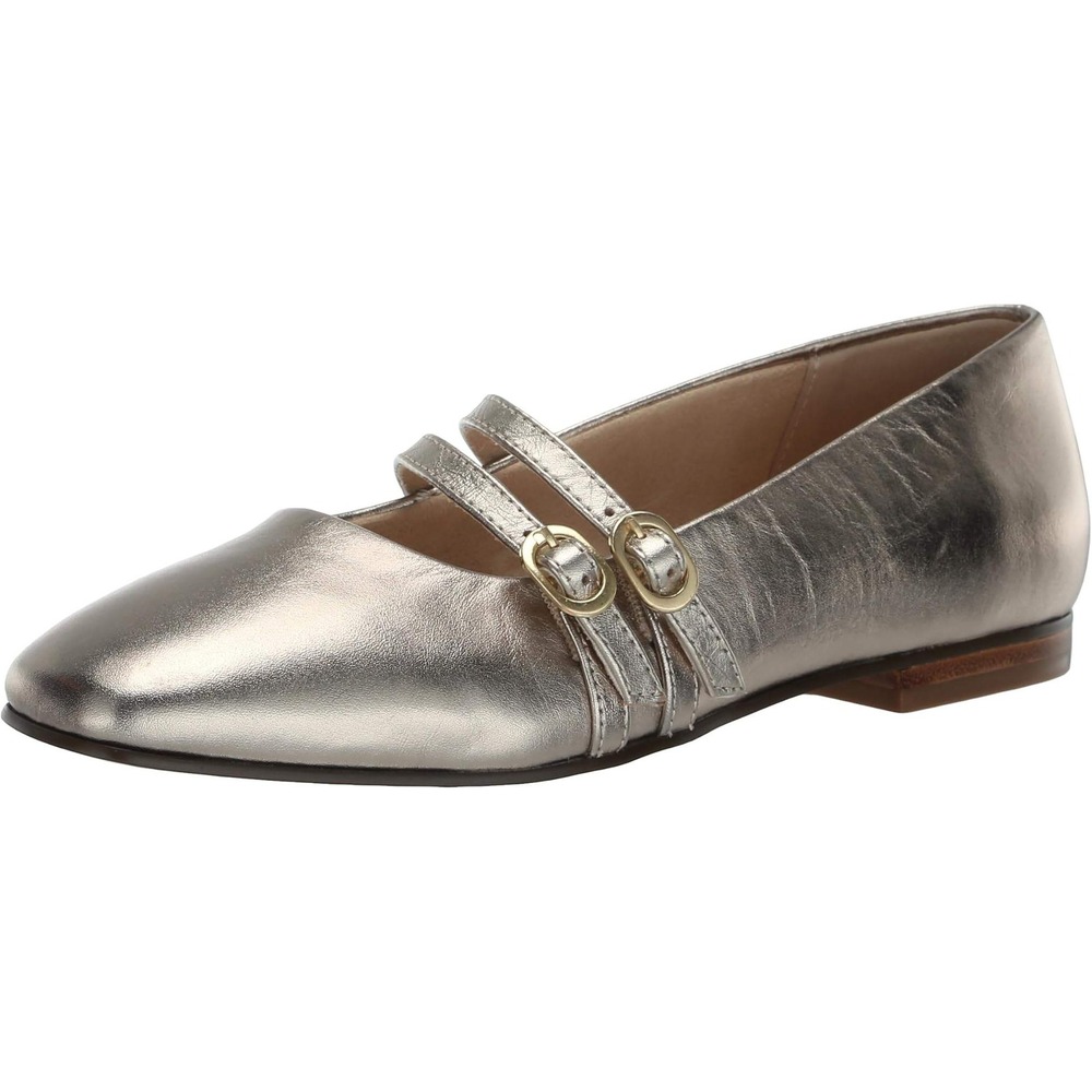 Bella Vita Women Champagne Metallic Leather Double Strap Mary Jane Flats 8.5W